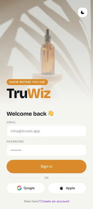 TruWiz Login screen