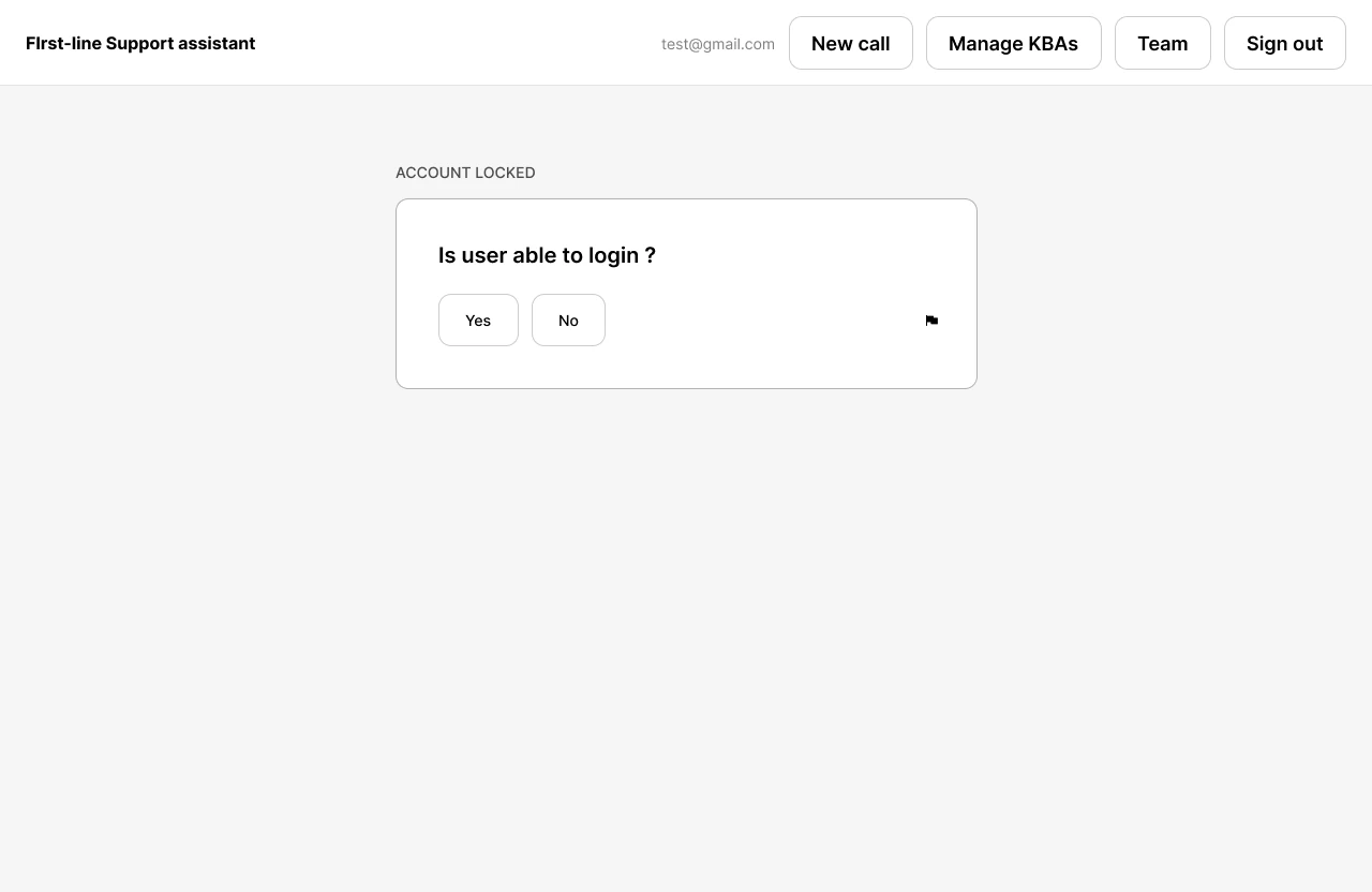 The final question “Is user able to login?” with Yes and No