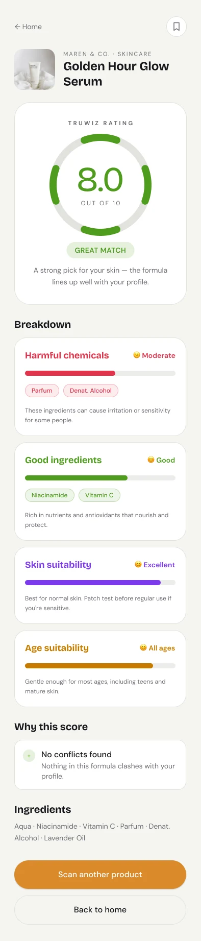 TruWiz Result screen