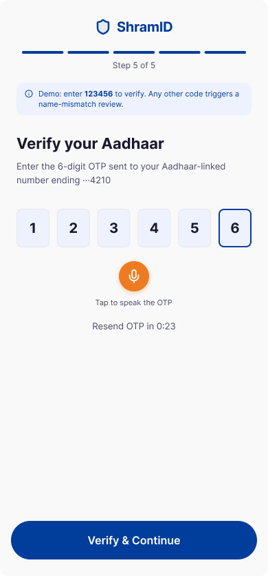 ShramID — Aadhaar OTP