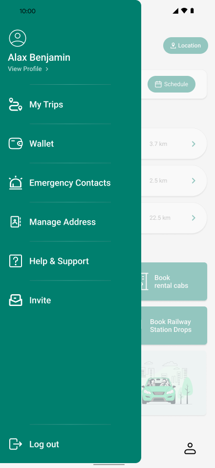 Redesigned SnapE Cabs side navigation menu